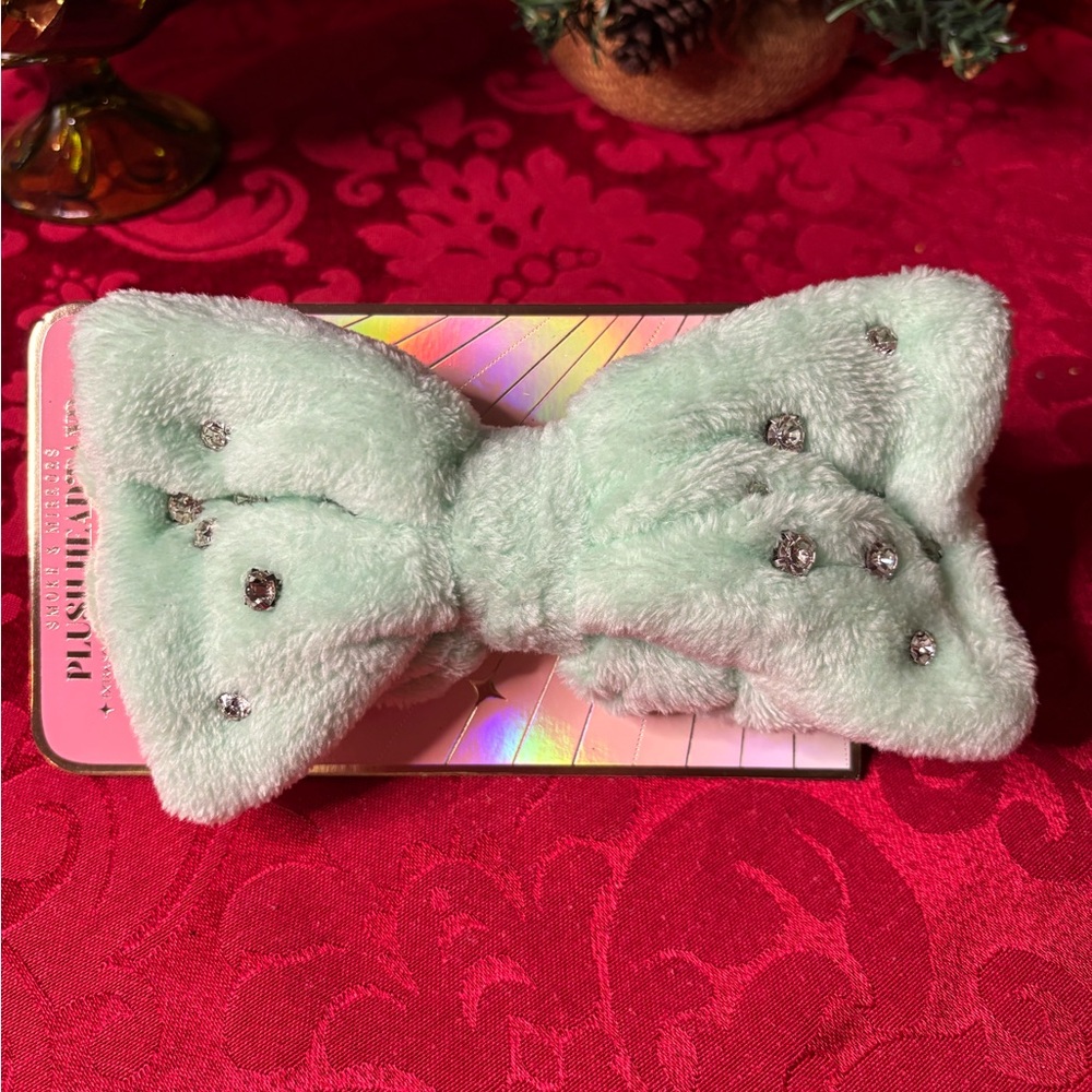 Green Plush Spa Headband with rhinestones